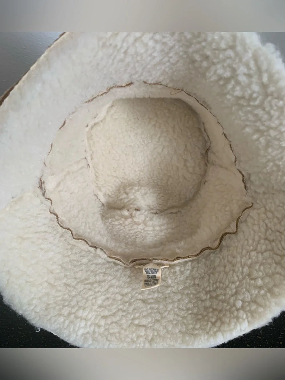 Vintage AE Tan Faux-Suede Bucket Hat with Cream Trim - Picture 5 of 9